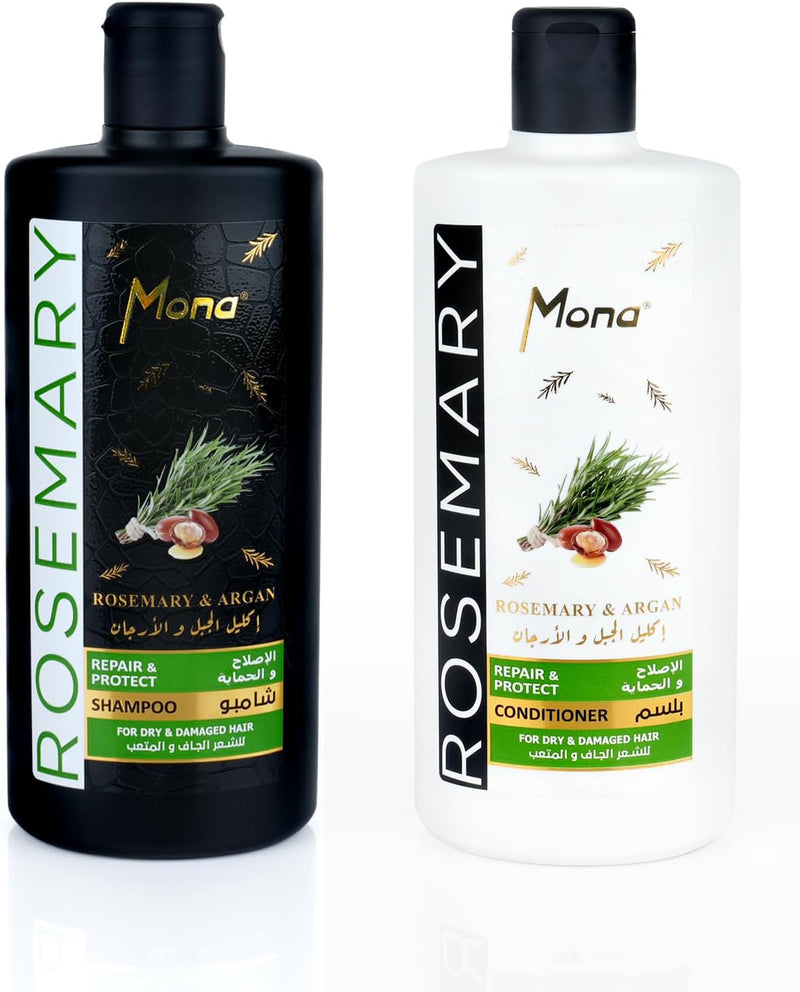 Mona Rosemary and Argan Strengthening Shampoo and conditioner Set: Helps Strengthen Dry and Damaged Hair - Biodegradable and Volumizing Formula for Thicker Healthier Hair – for Men & Women 440ML Each